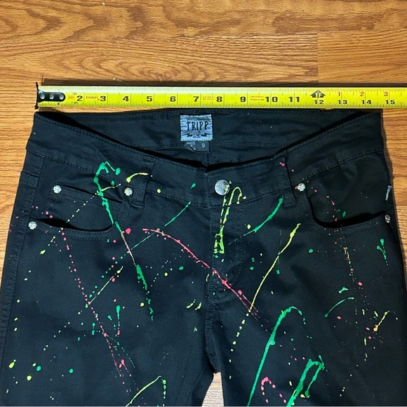 Tripp NYC Jeans Sz 9 Black Splatter Stretch Skinny Skull Rivet Punk Goth Emo Y2K - Picture 11 of 14